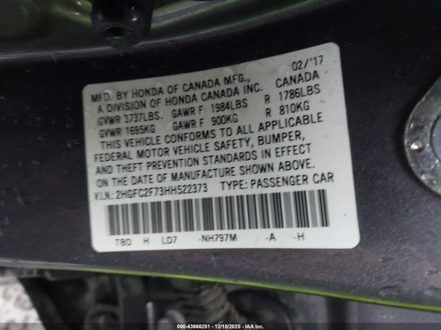 Honda CIVIC EX 2017 2HGFC2F73HH522373 Image 9