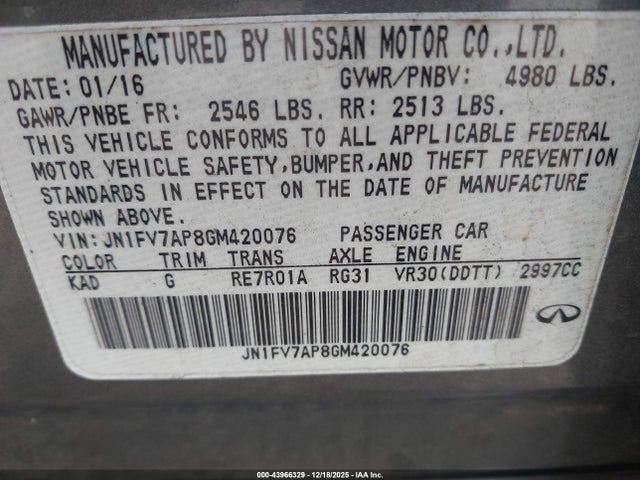 2016 INFINITI Q50 JN1FV7AP8GM420076 Photo 8