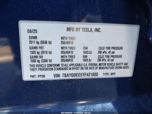 7SAYGDEE5TF421800 Tesla Model Y Long Range Launch Series/premium All-wheel Drive