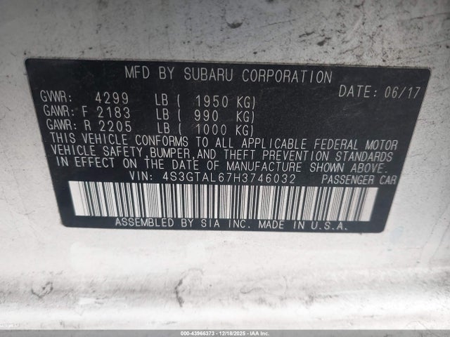 Subaru na 2017 4S3GTAL67H3746032 Image 9