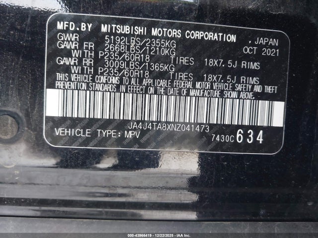 2022 MITSUBISHI OUTLANDER JA4J4TA8XNZ041473 Photo 8