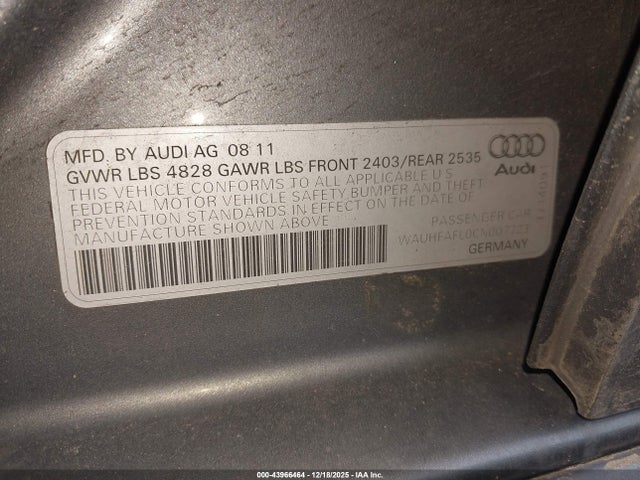 2012 AUDI A4 WAUHFAFL0CN007723 Photo 8