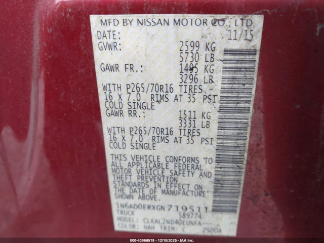 2016 NISSAN FRONTIER 1N6AD0ERXGN719511 Photo 8