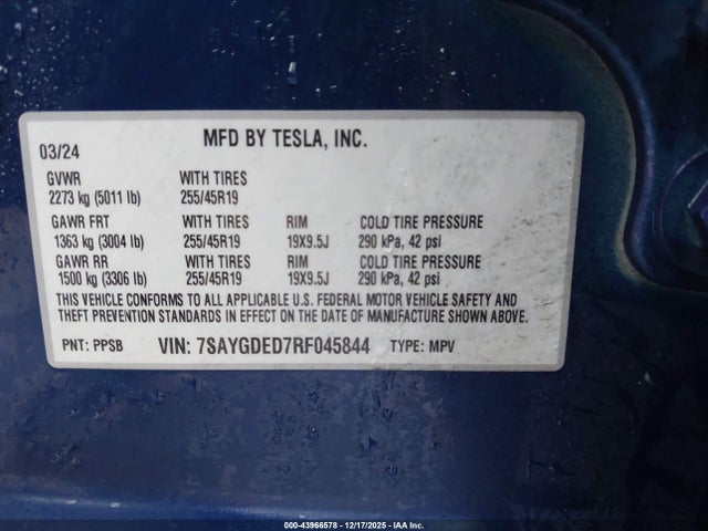 2024 TESLA MODEL Y 7SAYGDED7RF045844 Photo 8