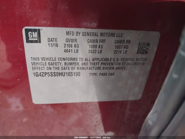 1G4ZP5SS0HU165190 Buick Lacrosse Essence