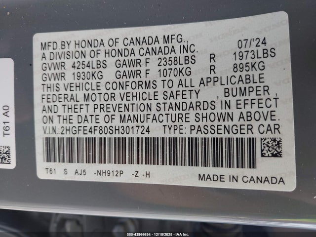 2025 HONDA CIVIC HYBRID 2HGFE4F80SH301724 Photo 8