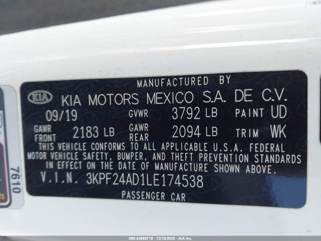 3KPF24AD1LE174538 KIA Forte Lxs