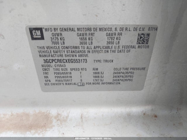 3GCPCRECXEG553173 Chevrolet Silverado 1500 1lt