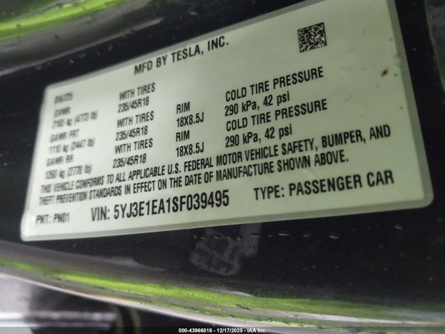 2025 TESLA MODEL 3 5YJ3E1EA1SF039495 Photo 8