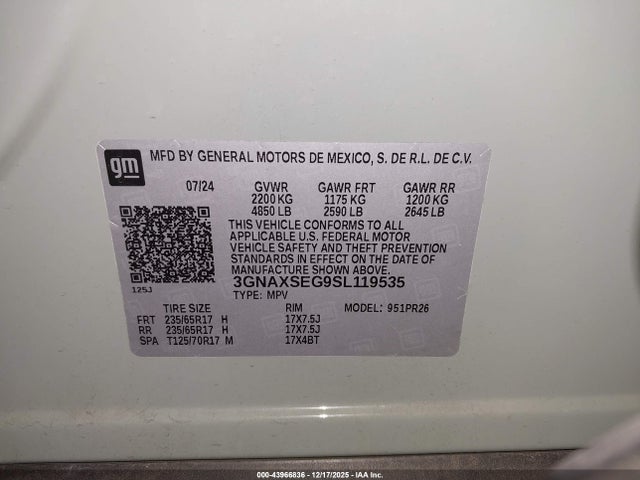 3GNAXSEG9SL119535 Chevrolet Equinox Awd Activ
