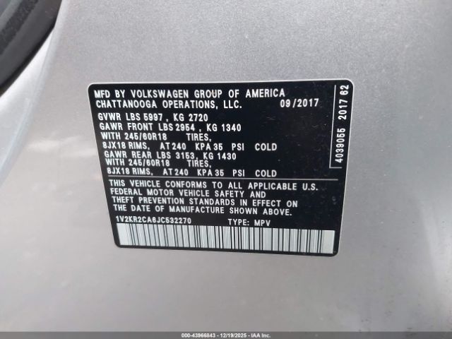 2018 VOLKSWAGEN ATLAS 1V2KR2CA6JC532270 Photo 8