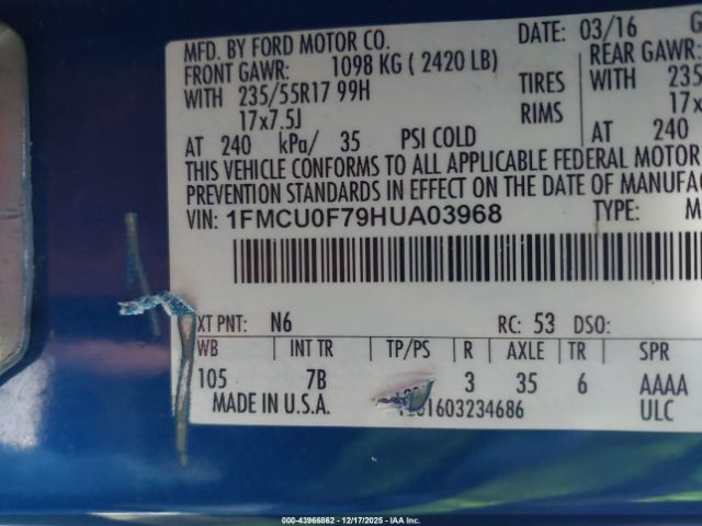 2017 FORD ESCAPE 1FMCU0F79HUA03968 Photo 8