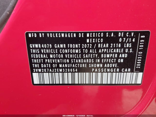Volkswagen Jetta 2.0l S 2014 3VW2K7AJ2EM328654 Image 9