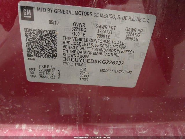 3GCUYGEDXKG226737 Chevrolet Silverado 1500 Ltz