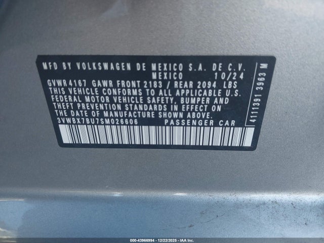 Продаж на аукціоні авто 2025 Volkswagen Jetta 1.5t Sport, vin: 3VWBX7BU7SM026606, номер лоту: 43966994