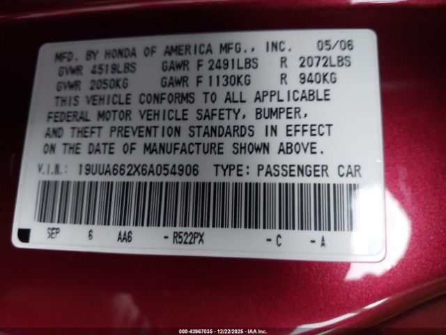 2006 ACURA TL 19UUA662X6A054906 Photo 8