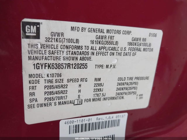 2007 CADILLAC ESCALADE 1GYFK63857R120255 Photo 8