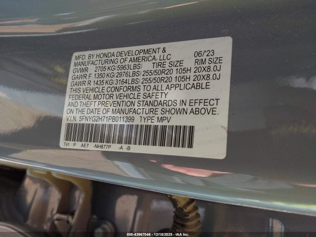 Honda Pilot 2wd Touring 2023 5FNYG2H71PB011399 Image 9