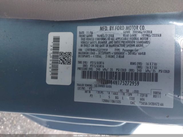 2007 FORD MUSTANG 1ZVFT84N175272959 Photo 8