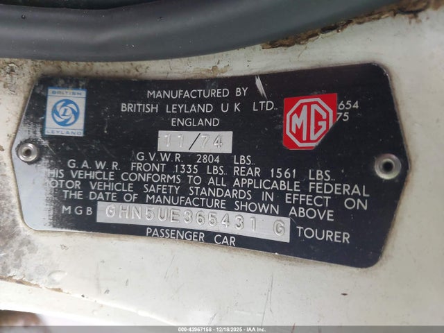 1974 MG MGB GHN5UE365431G Photo 8