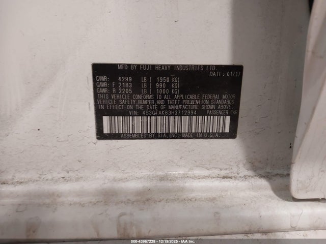 4S3GTAK63H3712994 Subaru Impreza 2.0i Sport