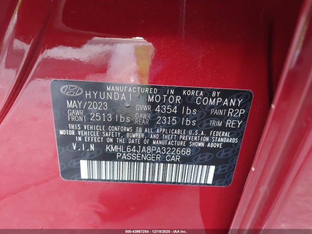 KMHL64JA8PA322668 Hyundai SONATA SEL