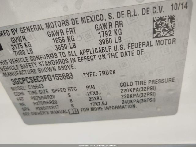 2015 CHEVROLET SILVERADO 1500 3GCPCSEC3FG155683 Photo 8