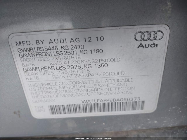 2011 AUDI Q5 WA1LFAFP8BA066373 Photo 8