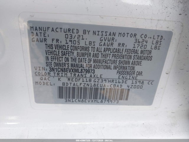 Nissan Versa Sv Xtronic Cvt 2021 3N1CN8EVXML879973 Image 9