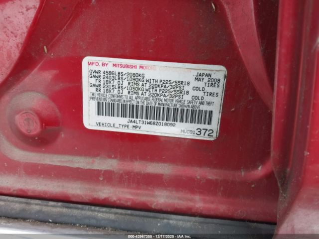 2008 MITSUBISHI OUTLANDER JA4LT31W68Z018092 Photo 8