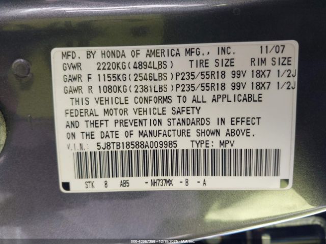 2008 ACURA RDX 5J8TB18588A009985 Photo 8