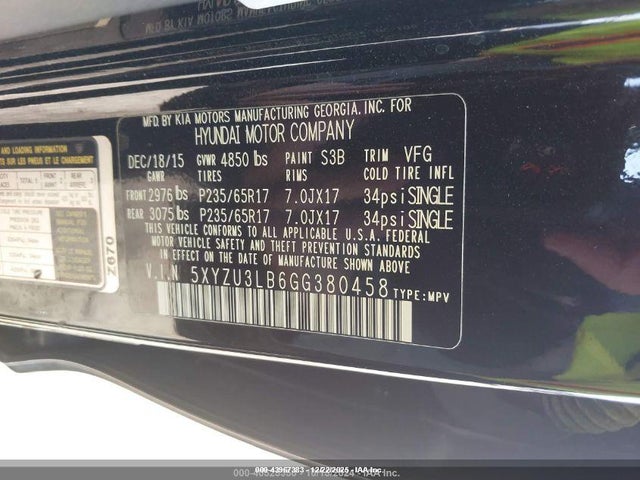 5XYZU3LB6GG380458 Hyundai Santa Fe Sport 2.4l