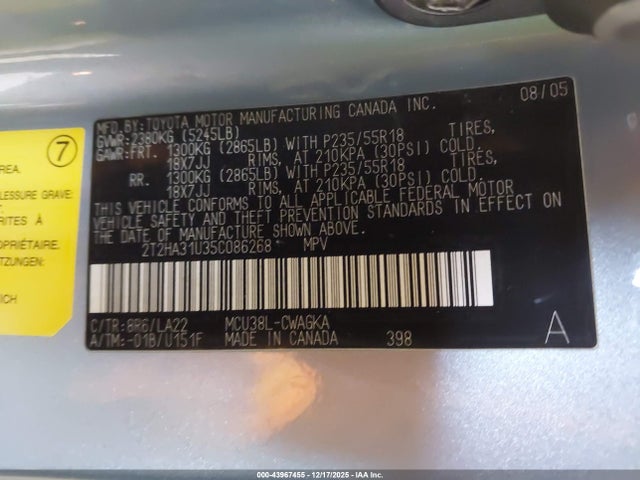2005 Lexus Rx 330 მანქანა იყიდება აუქციონზე, vin: 2T2HA31U35C086268, აუქციონის ნომერი: 43967455