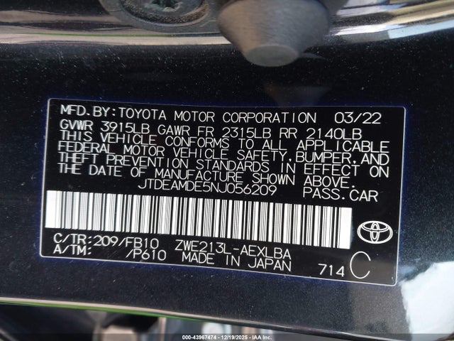 Toyota Corolla Hybrid Le 2022 JTDEAMDE5NJ056209 Image 9