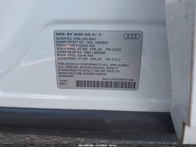2024 AUDI Q4 E-TRON WA1LUBFZ4RP057285 Photo 8