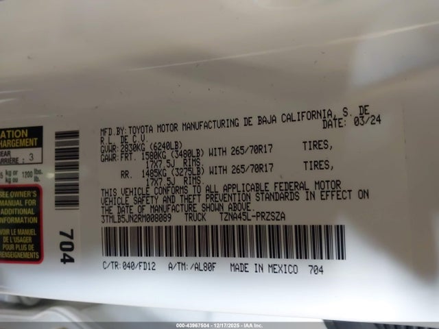 Toyota Tacoma Trd Off Road 2024 3TMLB5JN2RM008089 Image 9