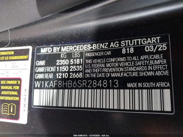 W1KAF8HB6SR284813 Mercedes-Benz Amg C 43 4matic