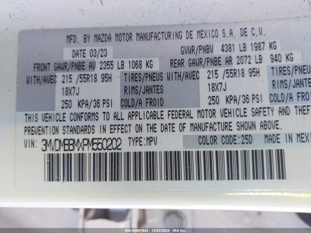 2023 Mazda Cx-30 2.5 S Select მანქანა იყიდება აუქციონზე, vin: 3MVDMBBMXPM550202, აუქციონის ნომერი: 43967542