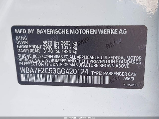 BMW 750i Xdrive 2016 WBA7F2C53GG420124 Image 9