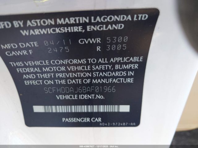 2011 ASTON MARTIN RAPIDE SCFHDDAJ6BAF01966 Photo 8