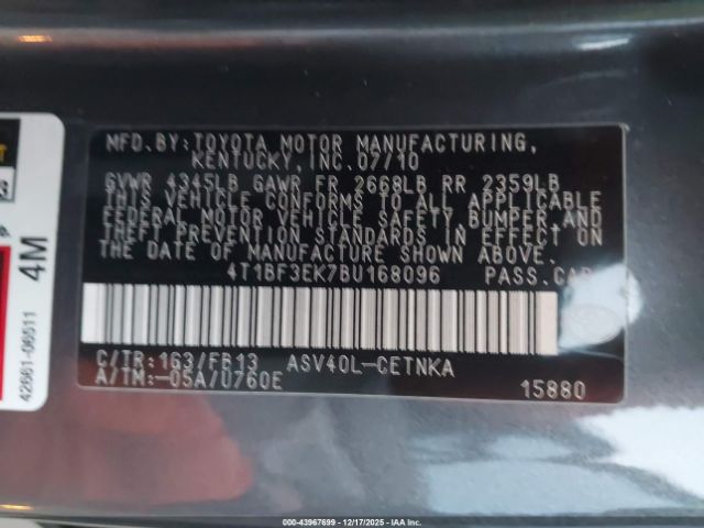 2011 TOYOTA CAMRY 4T1BF3EK7BU168096 Photo 8