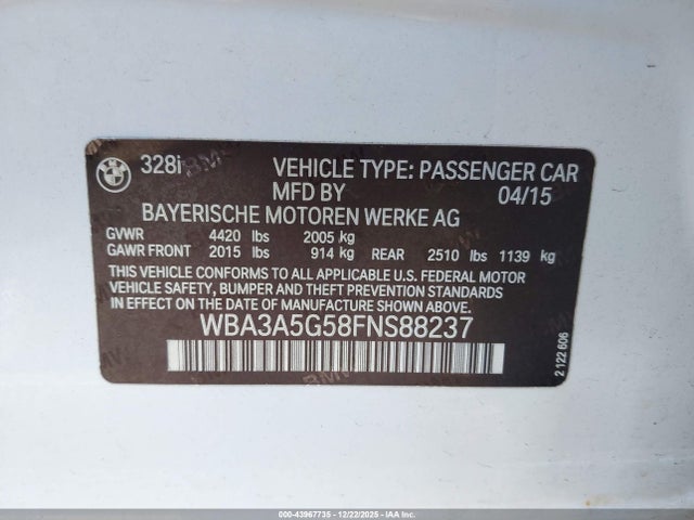WBA3A5G58FNS88237 BMW 328I