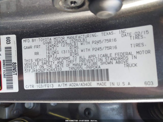Toyota Tacoma Prerunner 2015 5TFJX4GN2FX044333 Image 9