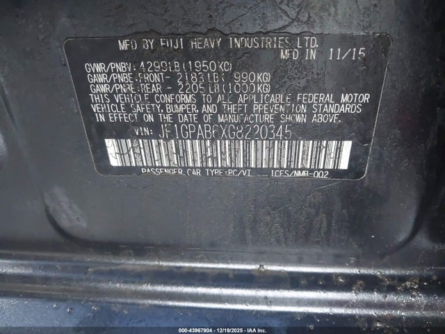 Subaru Impreza 2.0i Premium 2016 JF1GPAB6XG8220345 Image 9