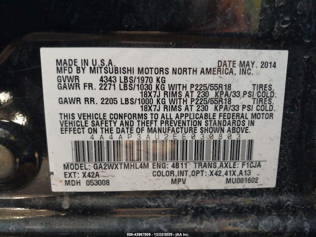 2014 MITSUBISHI OUTLANDER SPORT 4A4AP3AU2EE030803 Photo 8