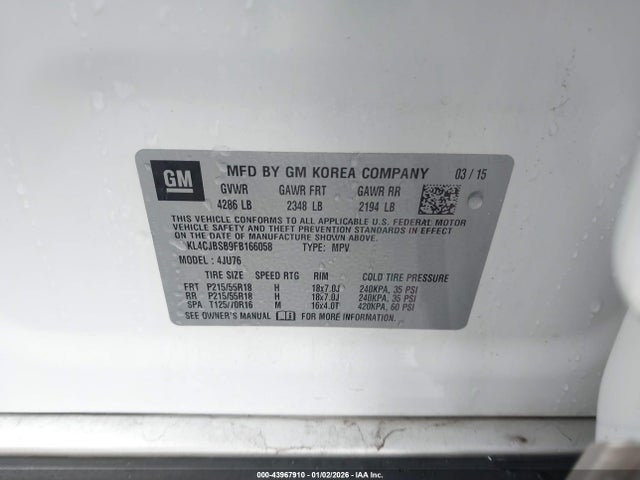 Aukcja sprzedaży 2015 Buick Encore Convenience, vin: KL4CJBSB9FB166058, numer aukcji: 43967910