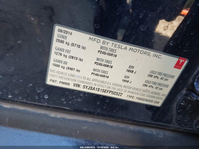 2014 TESLA MODEL S 5YJSA1S15EFP50522 Photo 8