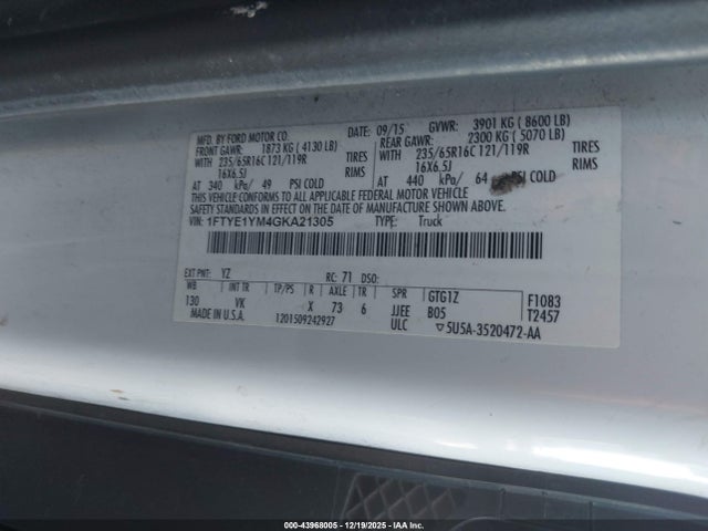 Ford Transit-150 2016 1FTYE1YM4GKA21305 Image 9
