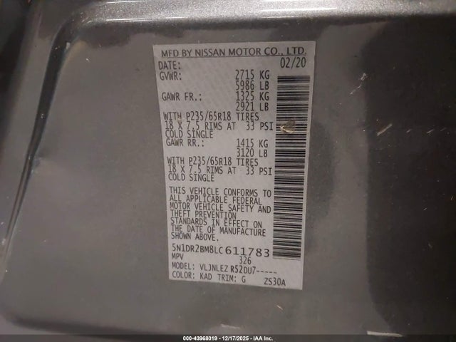 Nissan Pathfinder Sv 4wd 2020 5N1DR2BM8LC611783 Image 9