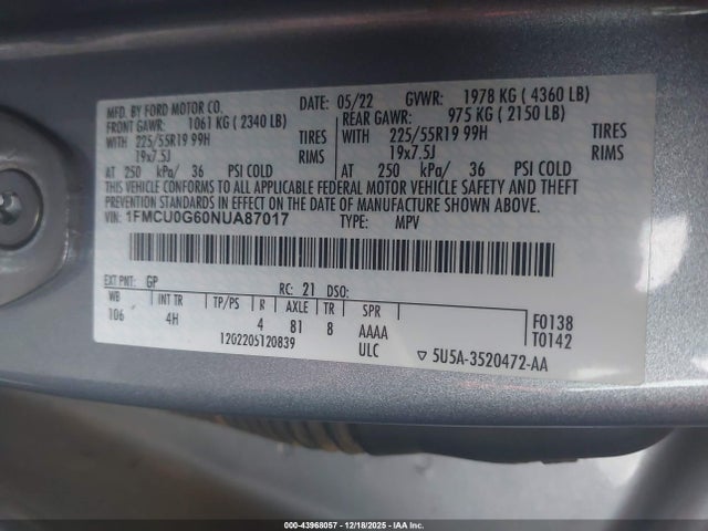 2022 FORD ESCAPE 1FMCU0G60NUA87017 Photo 8